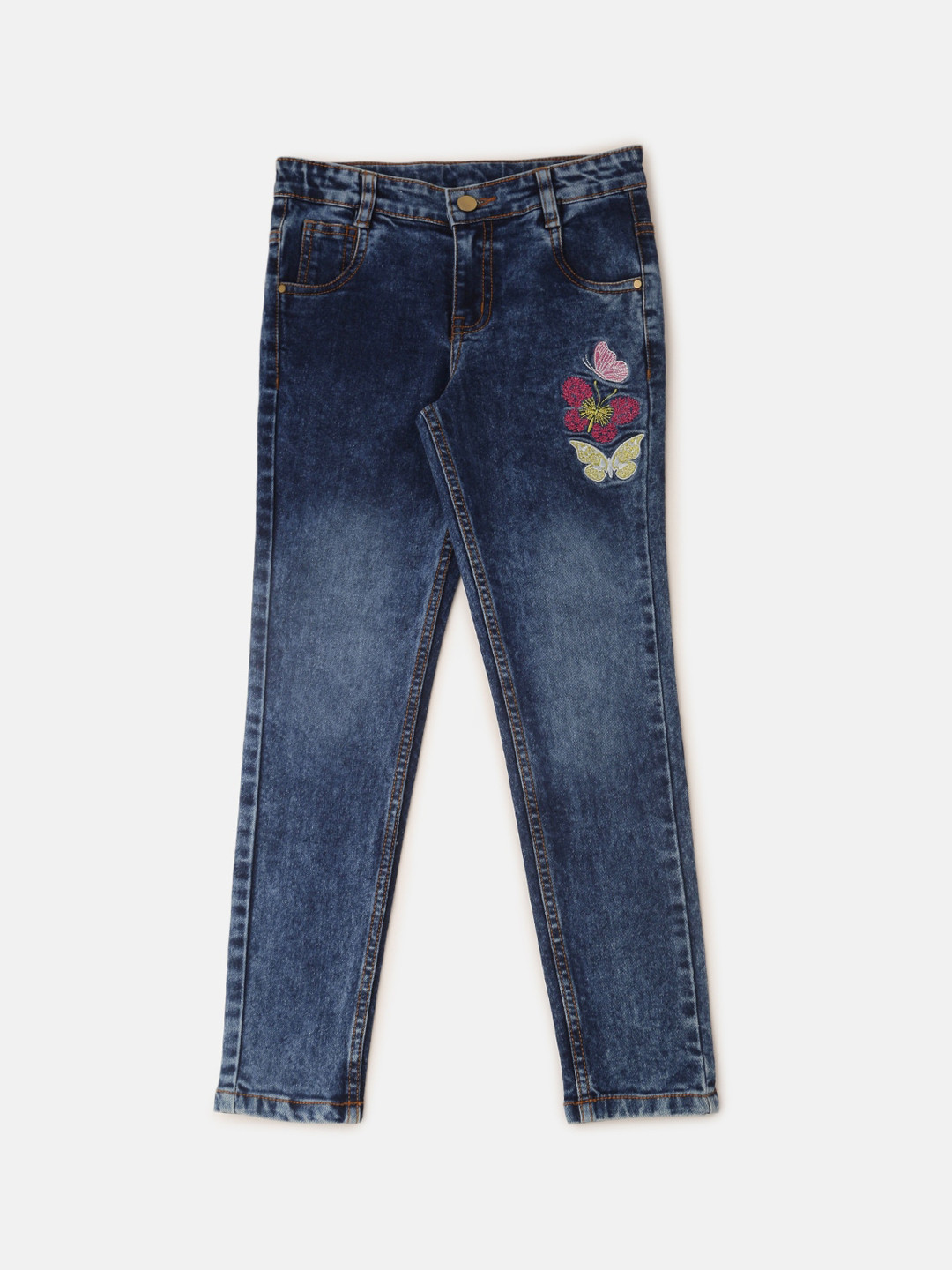 

De Moza Girls Regular Fit Light Fade Casual Cotton Jeans, Blue