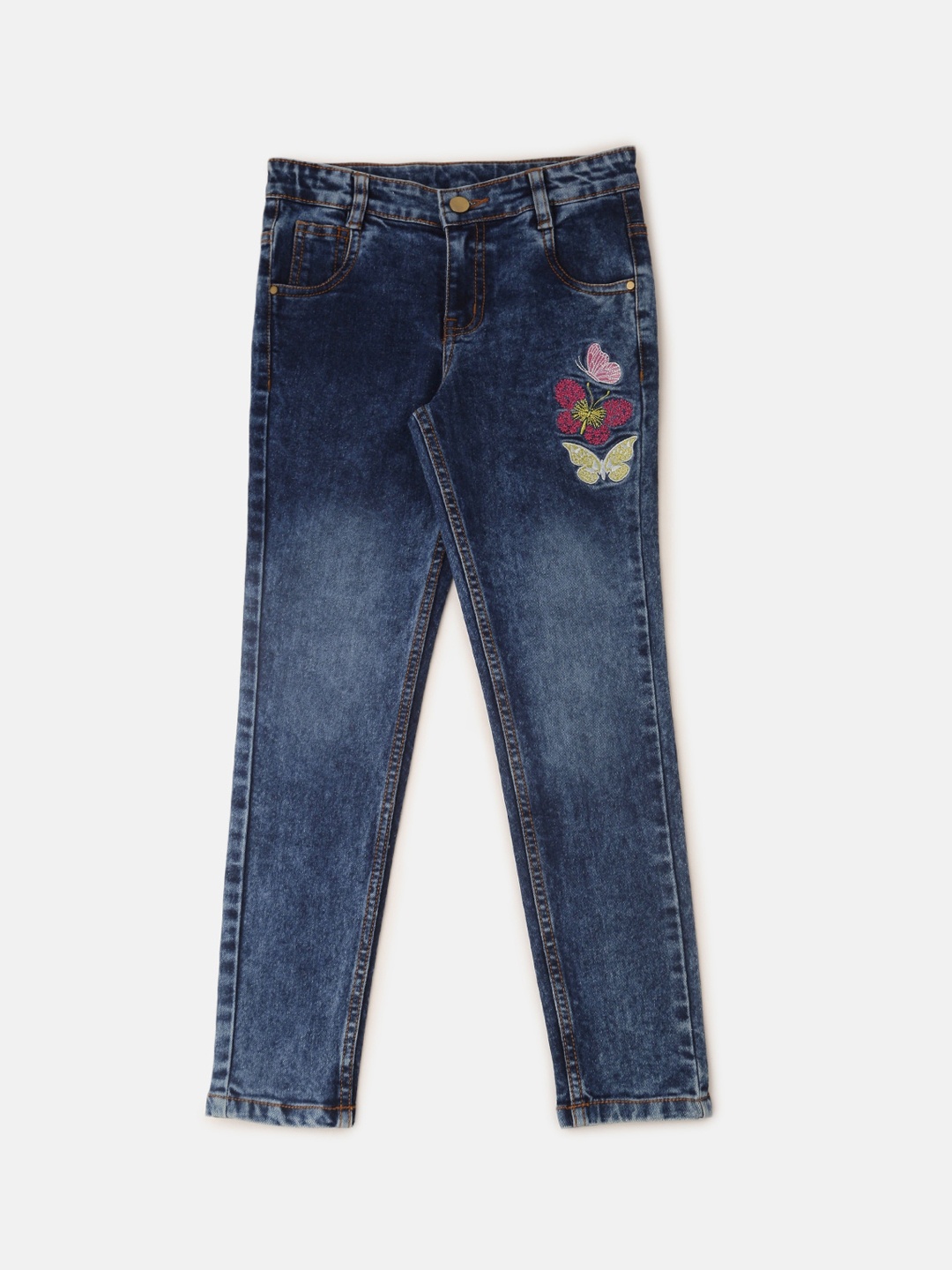 

De Moza Girls Light Fade Embroidered Jeans, Blue