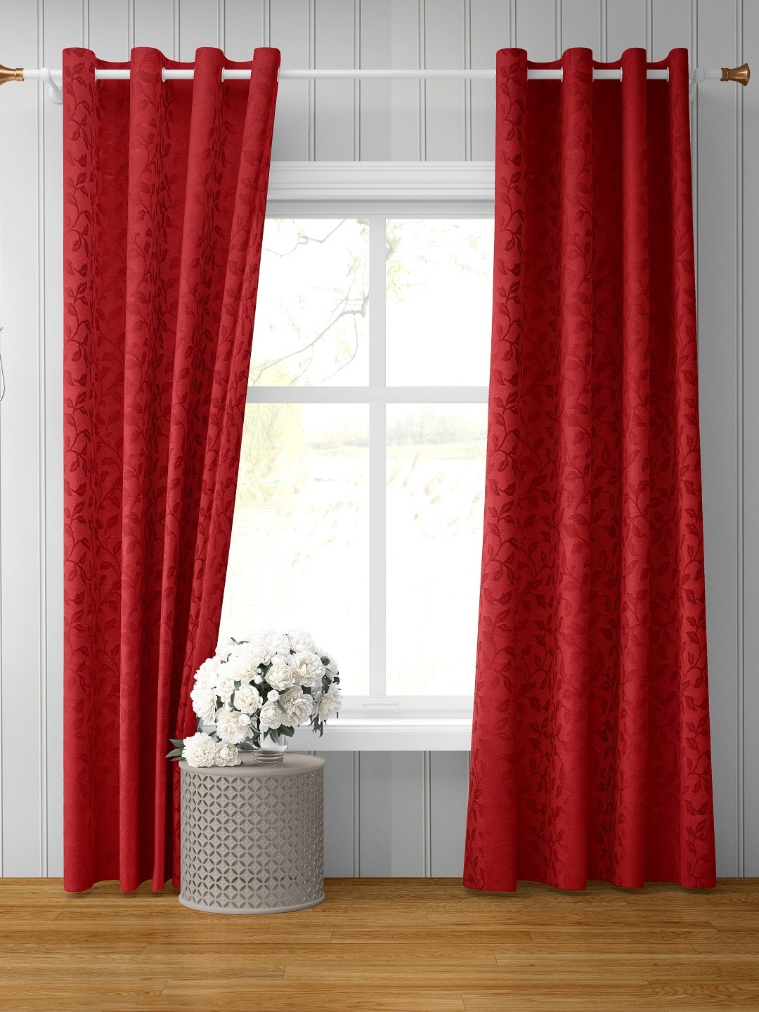

Bajo's Maroon Set of 2 Garden Floral Door Curtain
