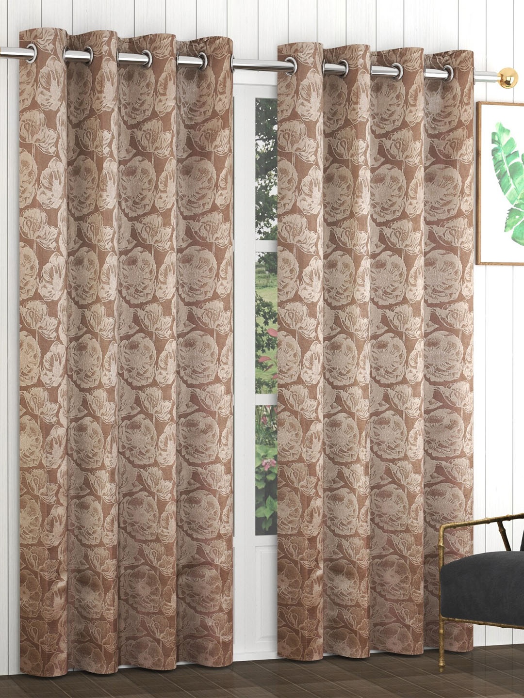 

Bajo's Brown Set of 2 Floral Door Curtain
