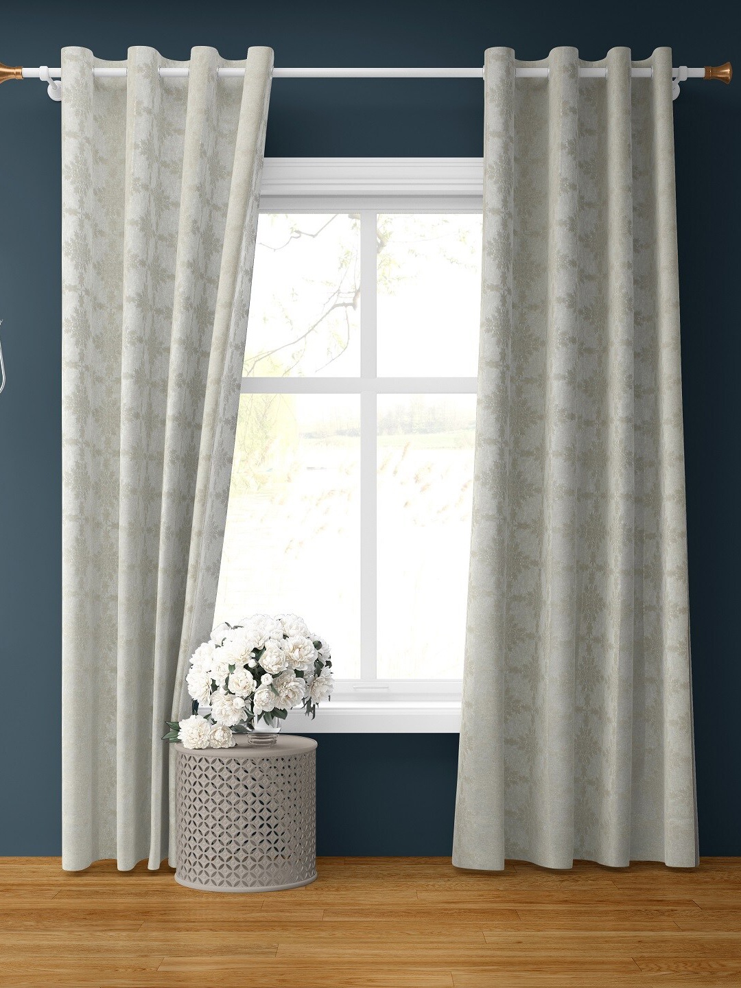 

Bajo's Cream-Coloured Set of 2 Floral Door Curtain