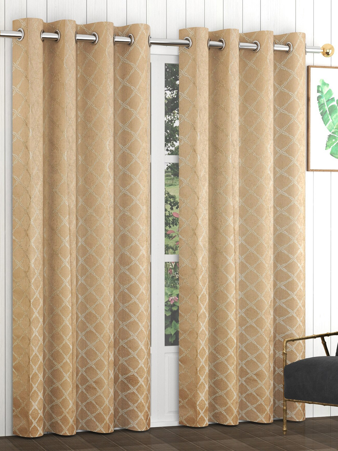 

Bajo's Beige Set of 2 Geometric Door Curtain