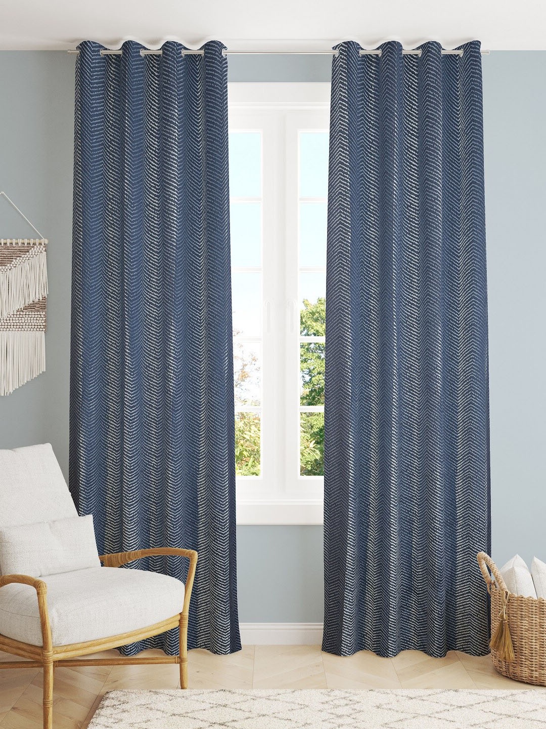 

Bajo's Navy Blue & White Set of 2 Striped Door Curtain