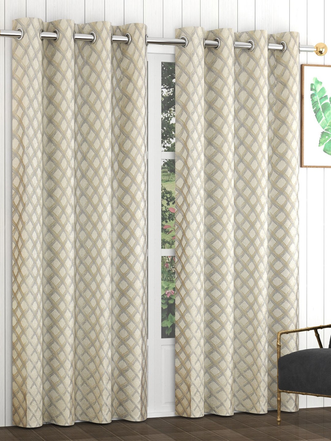 

Bajo's Cream-Coloured Set of 2 Geometric Door Curtain