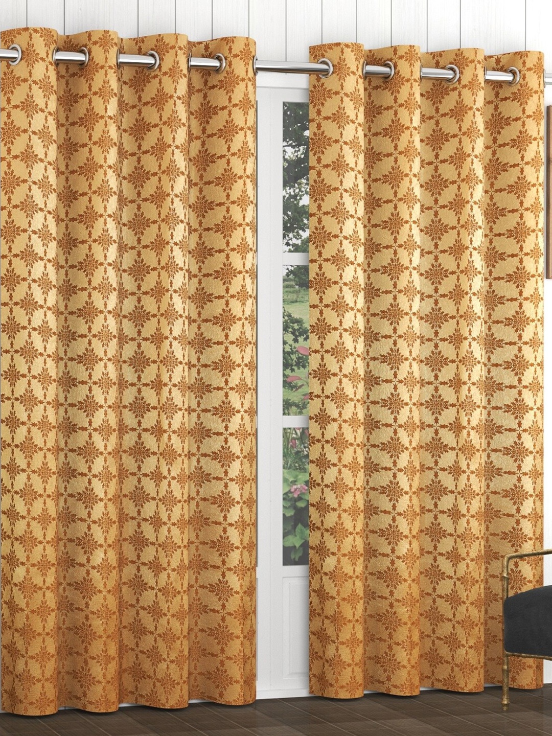 

Bajo's Gold-Toned & Beige Set of 2 Floral Door Curtain