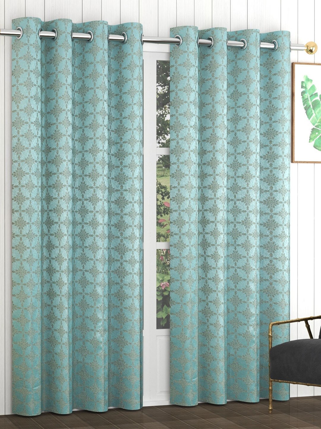 

Bajo's Turquoise Blue Set of 2 Floral Door Curtain