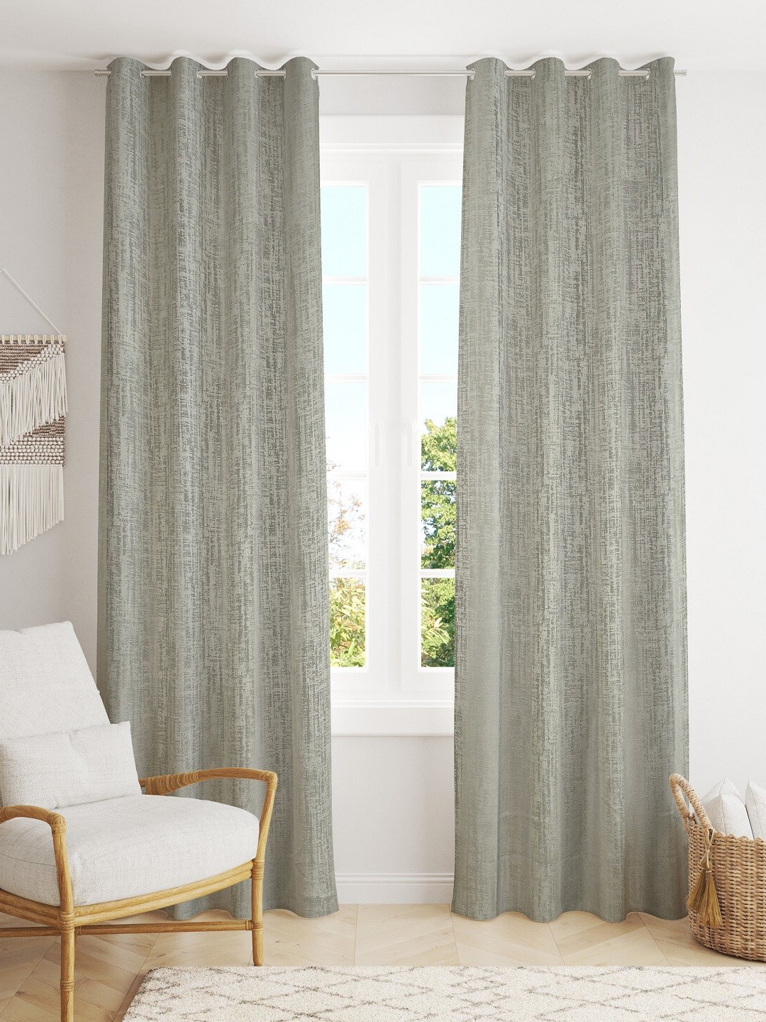 

Bajo's Grey & White Set of 2 Door Curtain