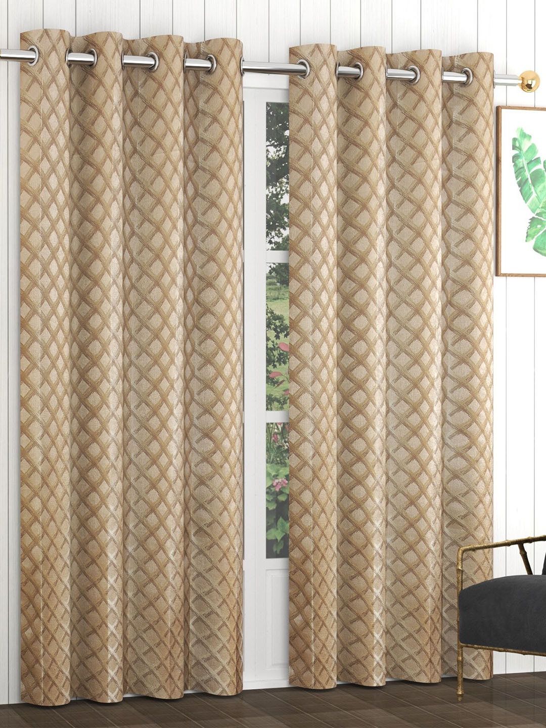 

Bajo's Coffee Brown Set of 2 Geometric Door Curtain