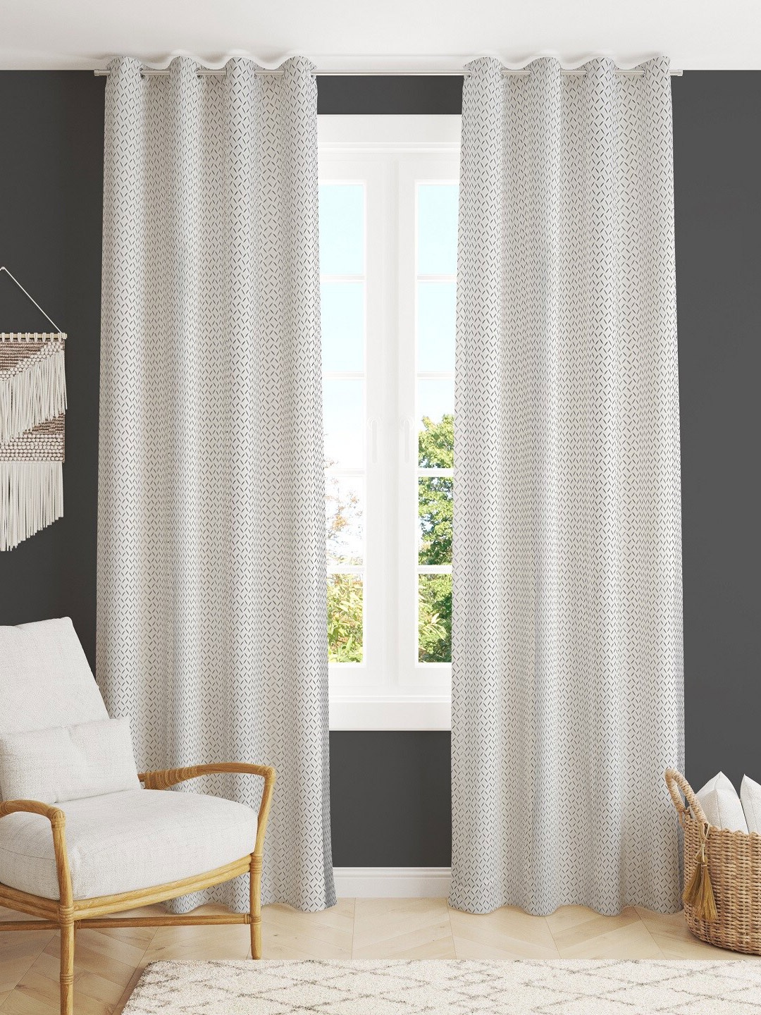 

Bajo's Grey & White Set of 2 Geometric Door Curtain
