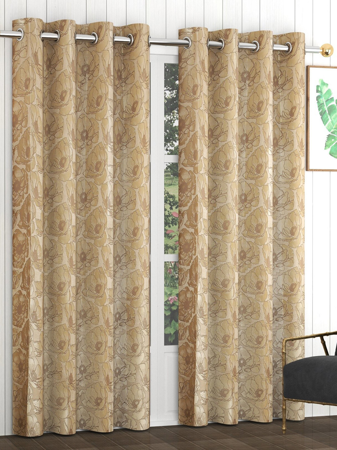

Bajo's Beige Set of 2 Floral Door Curtain
