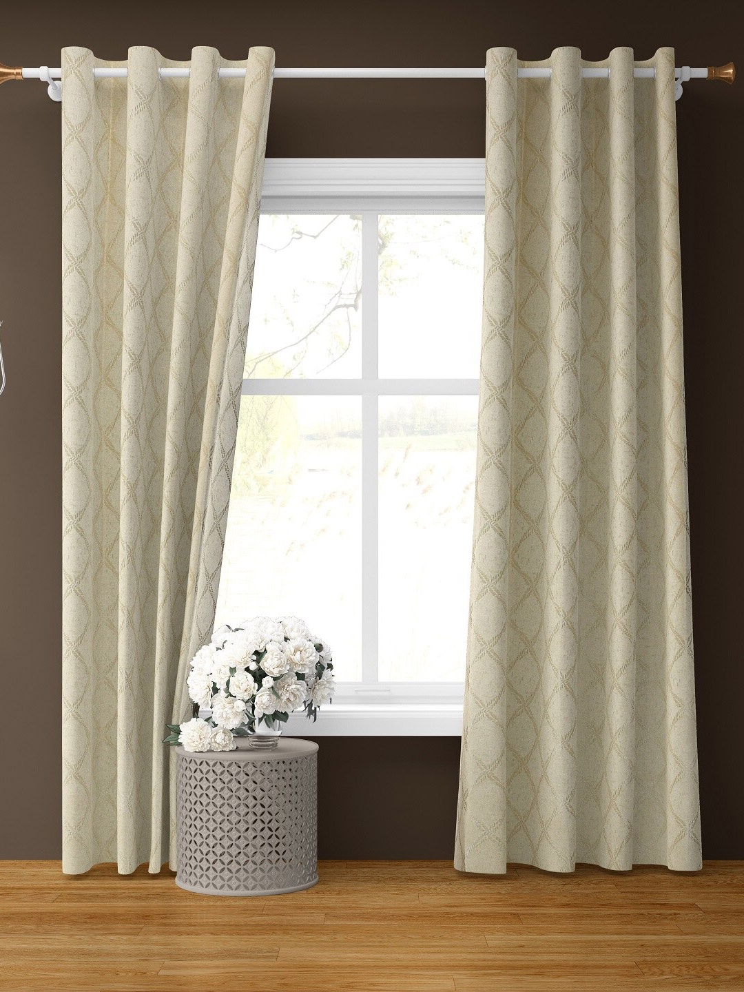 

Bajo's Cream-Coloured Set of 2 Geometric Door Curtain