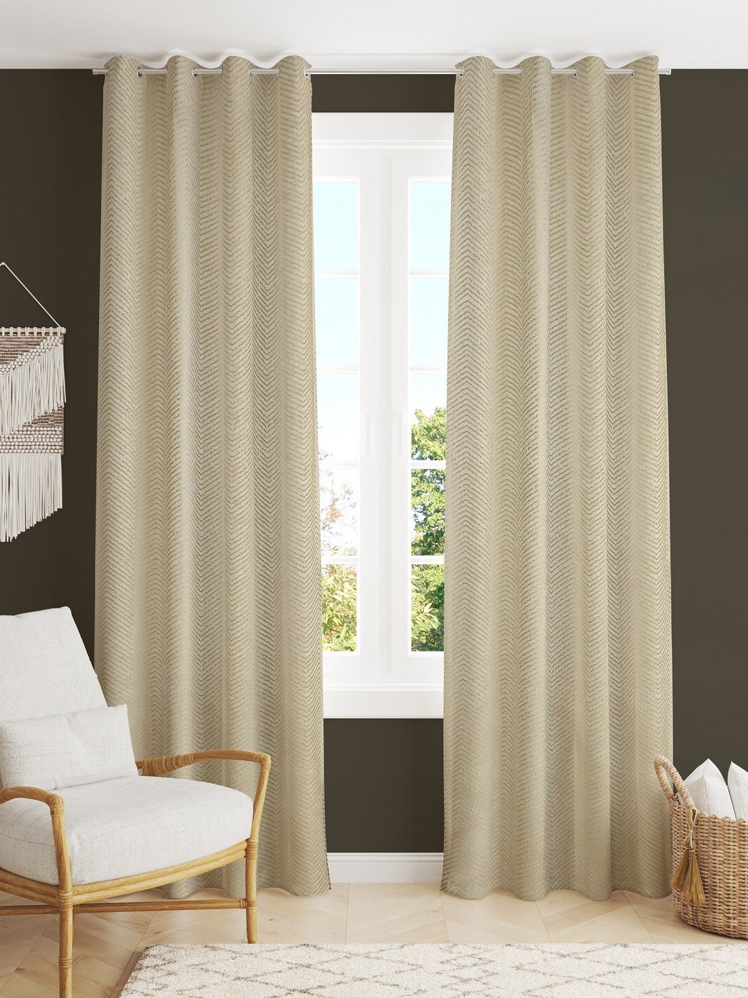 

Bajo's Cream-Coloured Set of 2 Geometric Door Curtain