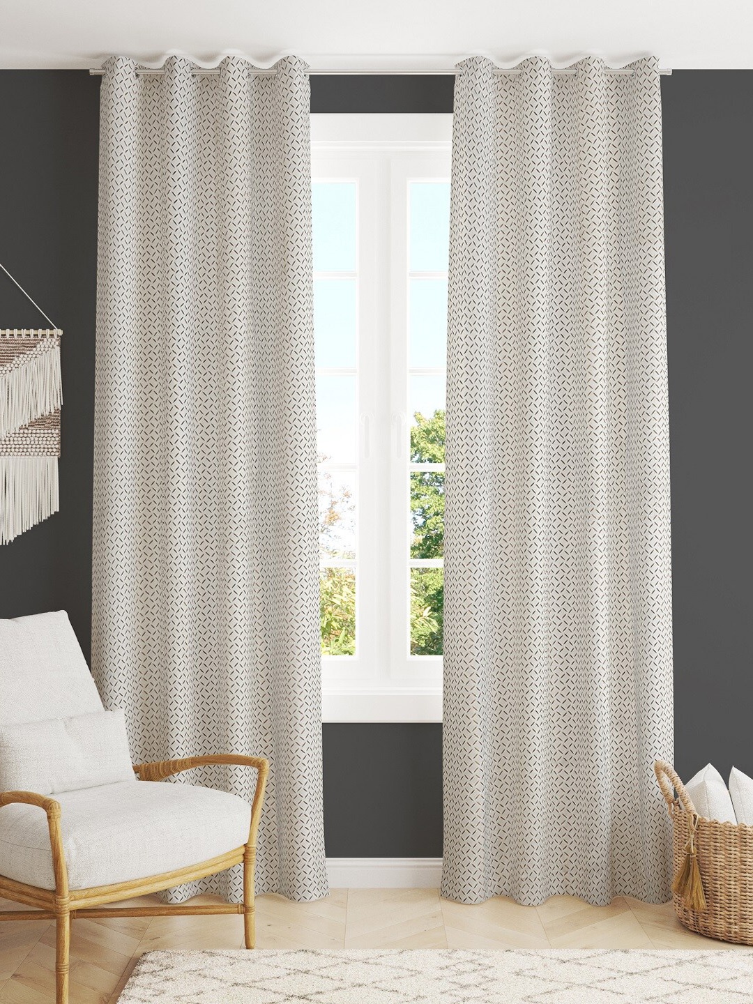 

Bajo's Tan & White Set of 2 Geometric Door Curtain