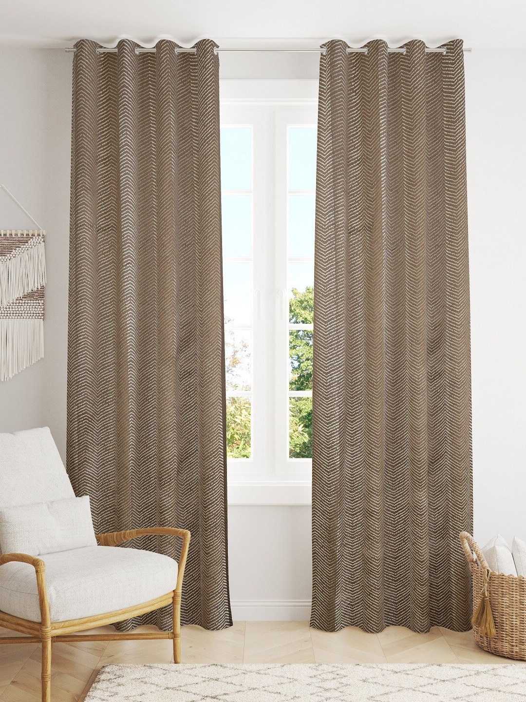 

Bajo's Coffee Brown & White Set of 2 Striped Door Curtain