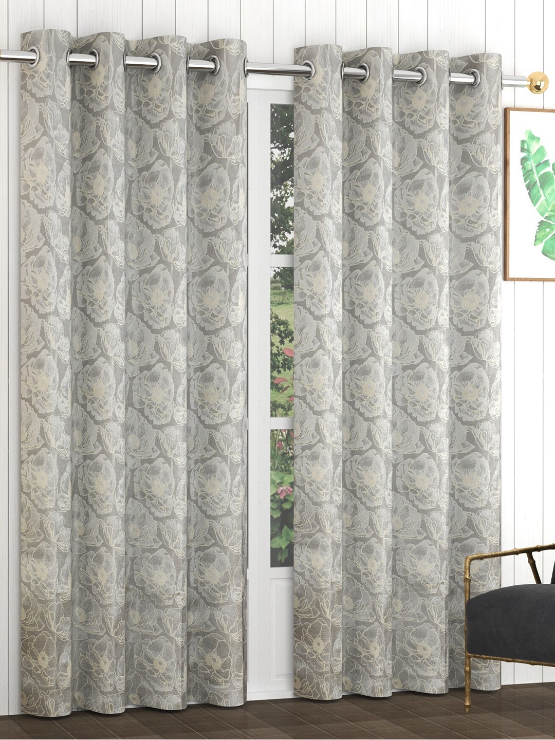 

Bajo's Grey Set of 2 Floral Door Curtain