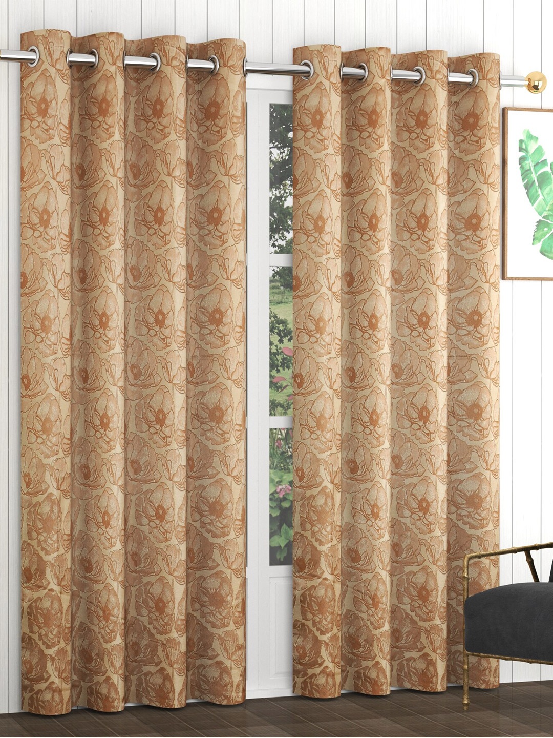 

Bajo's Gold-Toned Set of 2 Floral Door Curtain