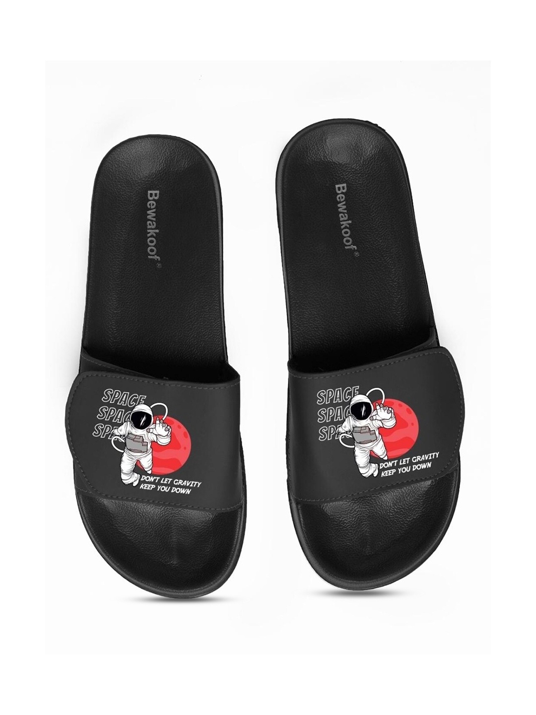 

Bewakoof Men Black & White Printed Sliders
