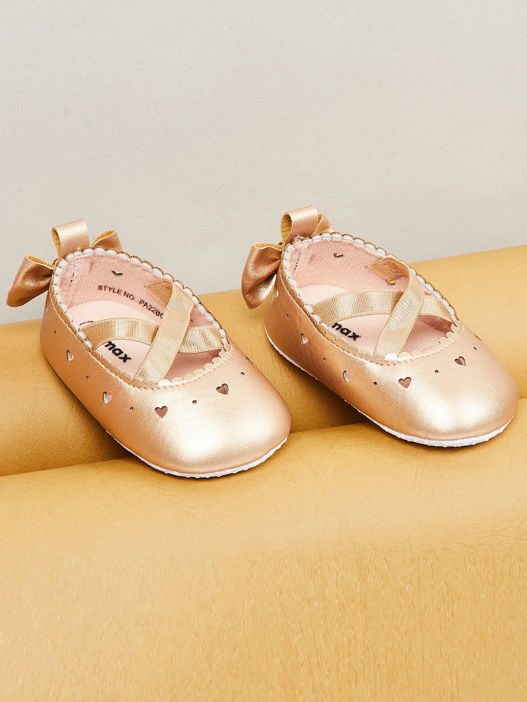 

max Infant Cross Belt Cotton Booties, Gold