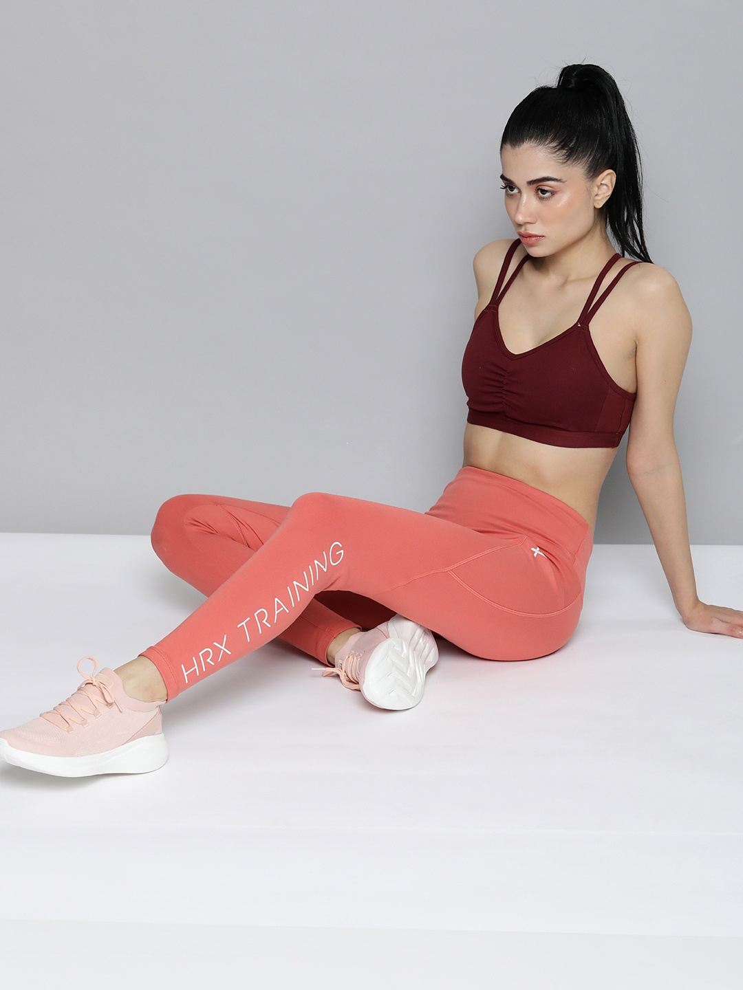 

HRX By Hrithik Roshan Women Rapid-Dry Skinny Fit Training Tights, Red