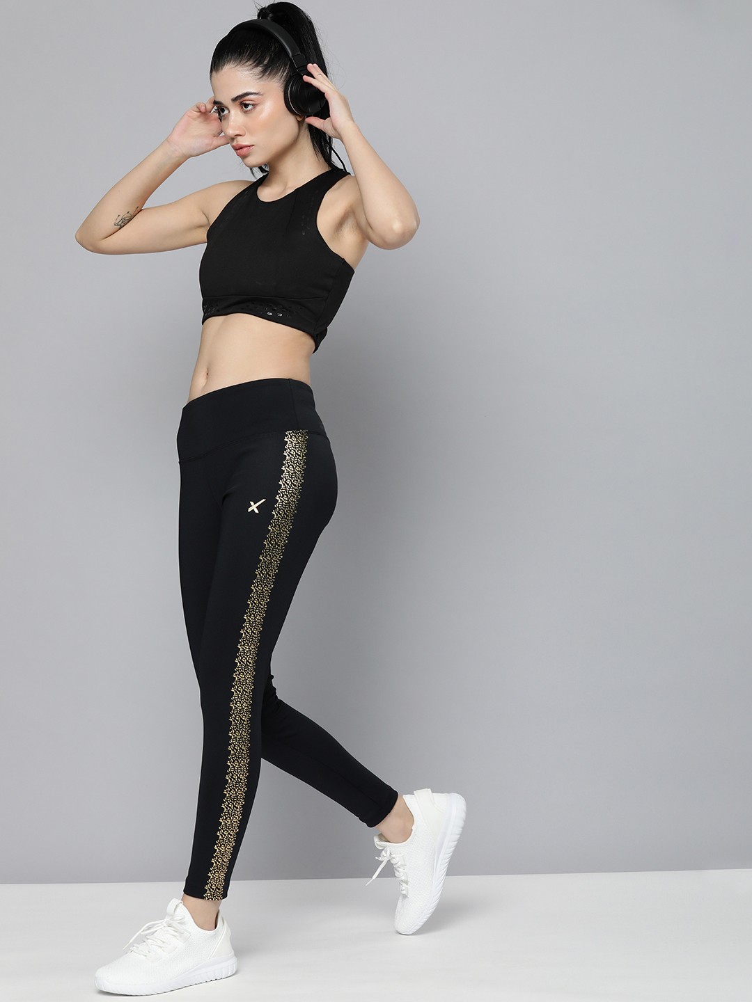 

HRX by Hrithik Roshan Women Printed Rapid-Dry Training Tights, Black