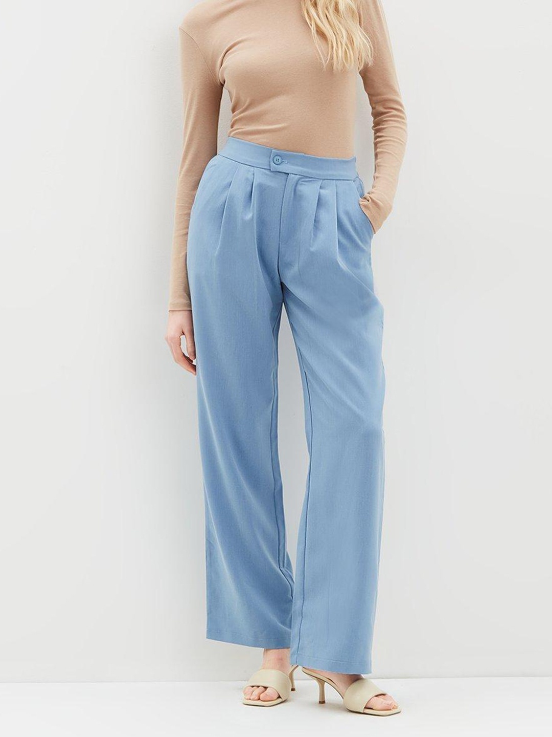 

DOROTHY PERKINS Women Tapered Fit Pleated Wide Leg Trousers, Blue