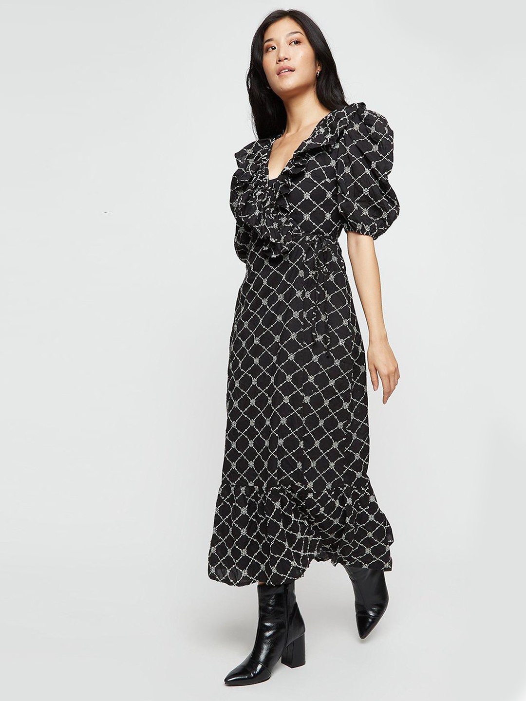 

DOROTHY PERKINS Geometric Print Cotton Midi Wrap Dress, Black