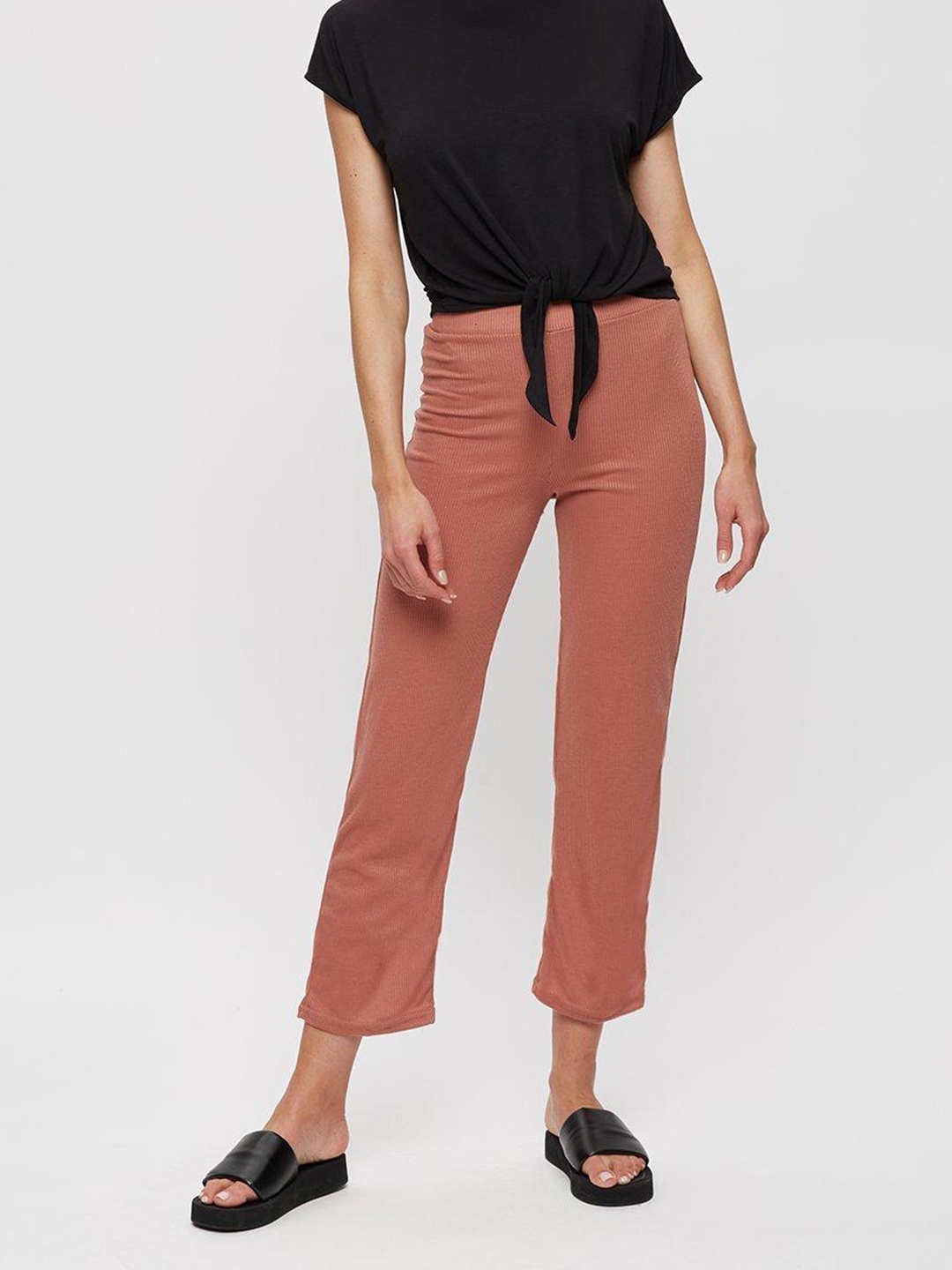 

DOROTHY PERKINS Women Ribbed Straight Leg Trousers, Rose