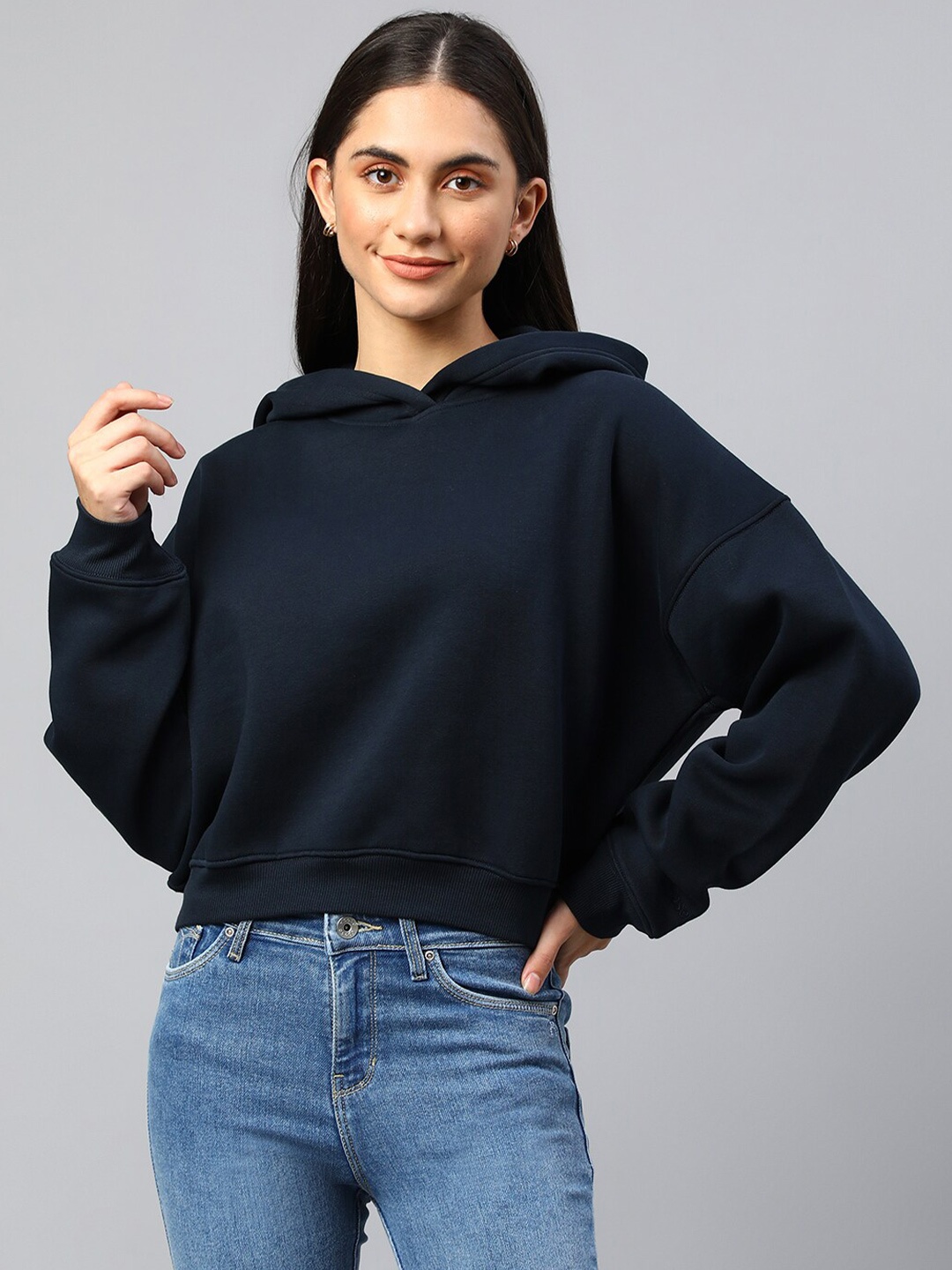 

Xpose Women Navy Blue Hooded Wool Sweatshirt