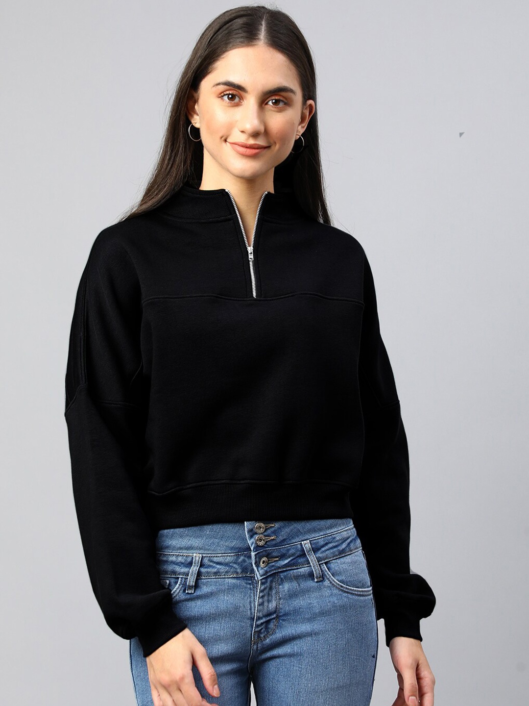 

Xpose Mock Collar Wool Sweatshirt, Black