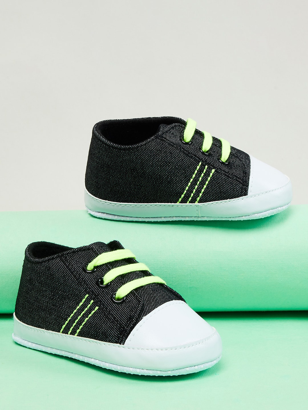 

max Boys Striped Cotton Booties, Grey