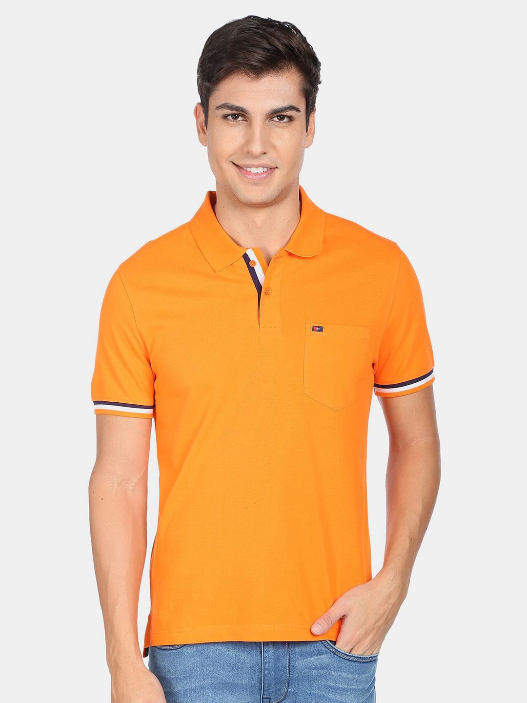 

AD By Arvind Men Orange Polo Collar Slim Fit Cotton T-shirt