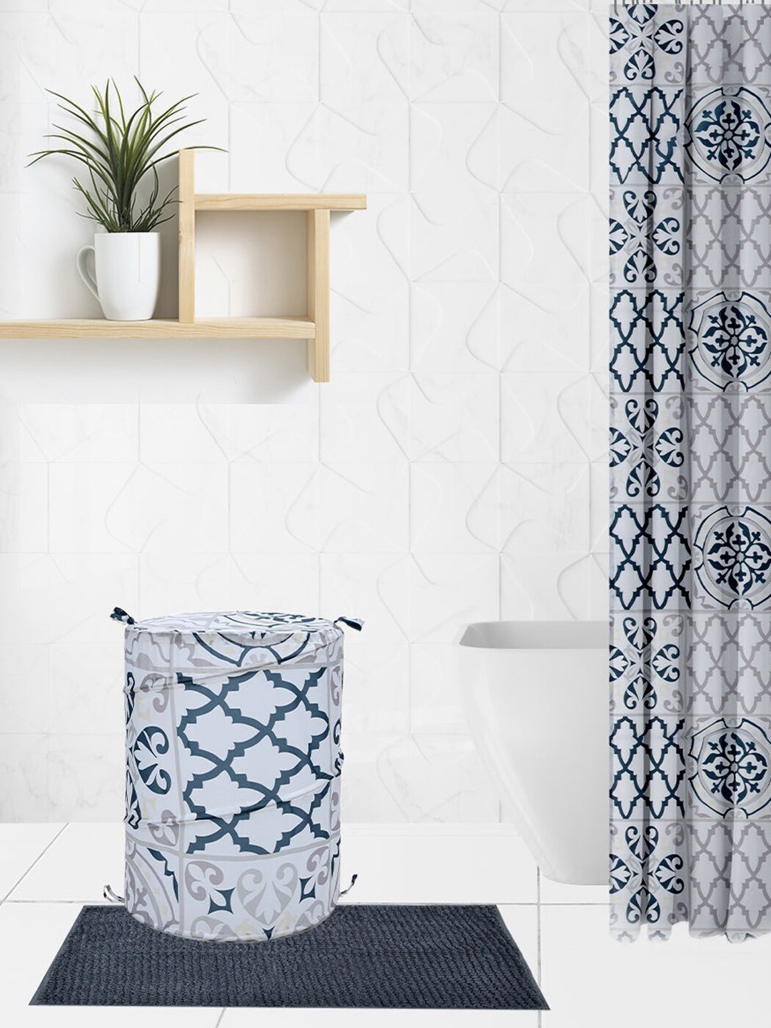 

Athome by Nilkamal Set of 15 Grey & Blue Mosaic Printed Bath Uitility Hamper