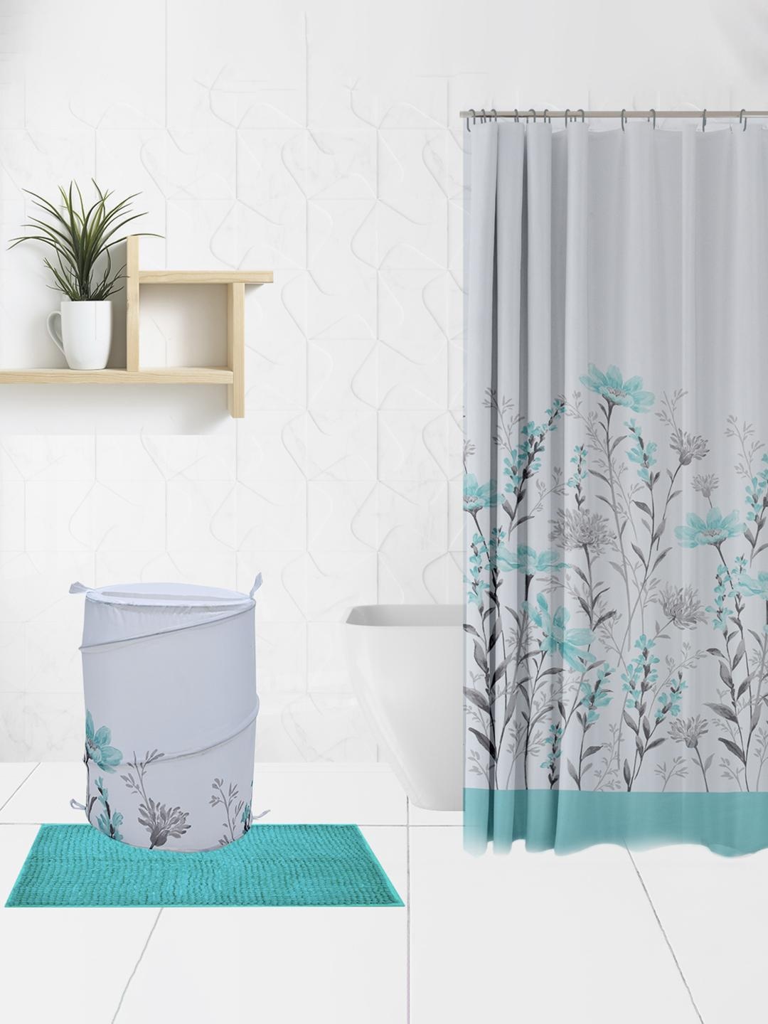 

Athome by Nilkamal Sea Green & White 15 Pcs Floral Bath Uitility Hamper Set