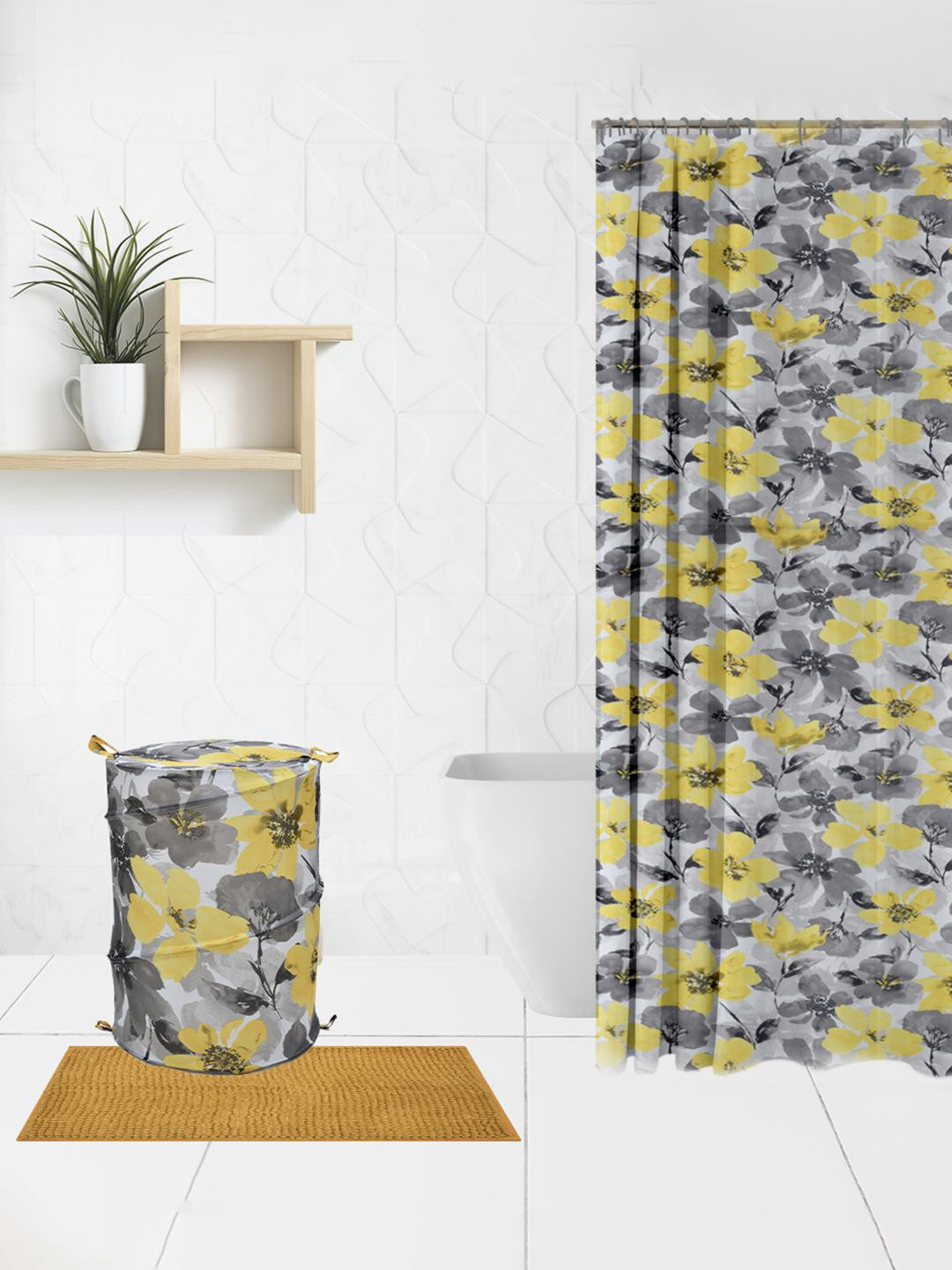 

Athome by Nilkamal 15 Pieces Bath Uitility Set, Mustard