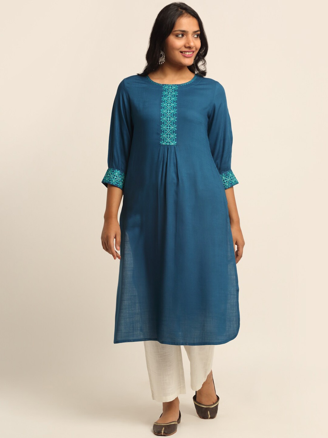 

EK BY EKTA KAPOOR Calf Length Round Neck Kurta, Blue