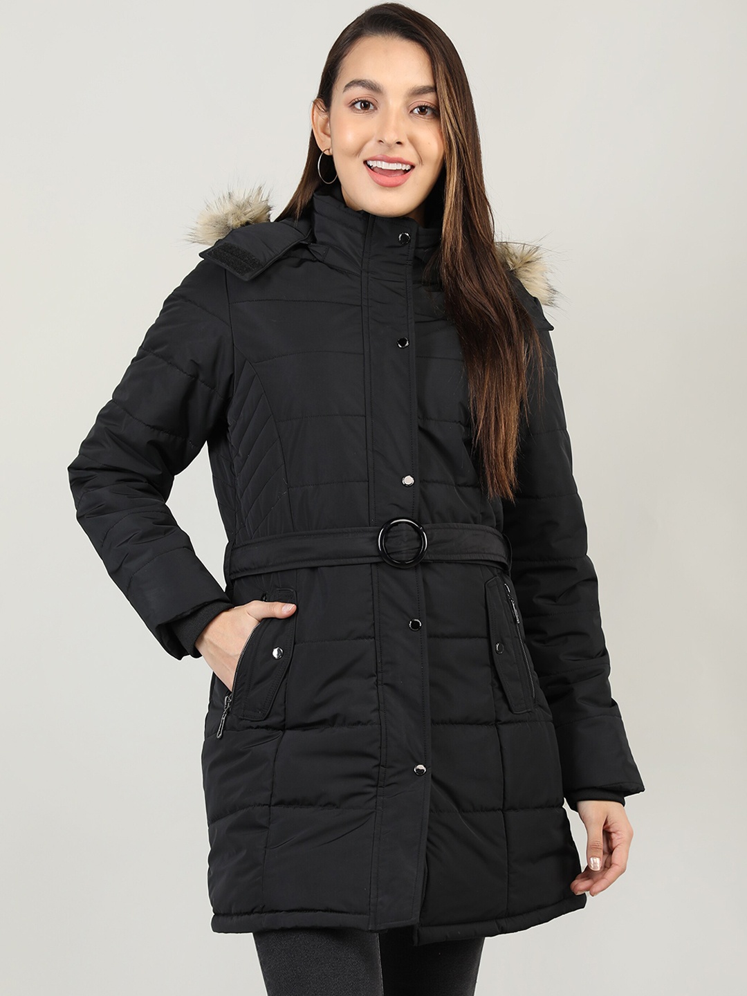 

LURE URBAN Women Black Longline Parka Jacket