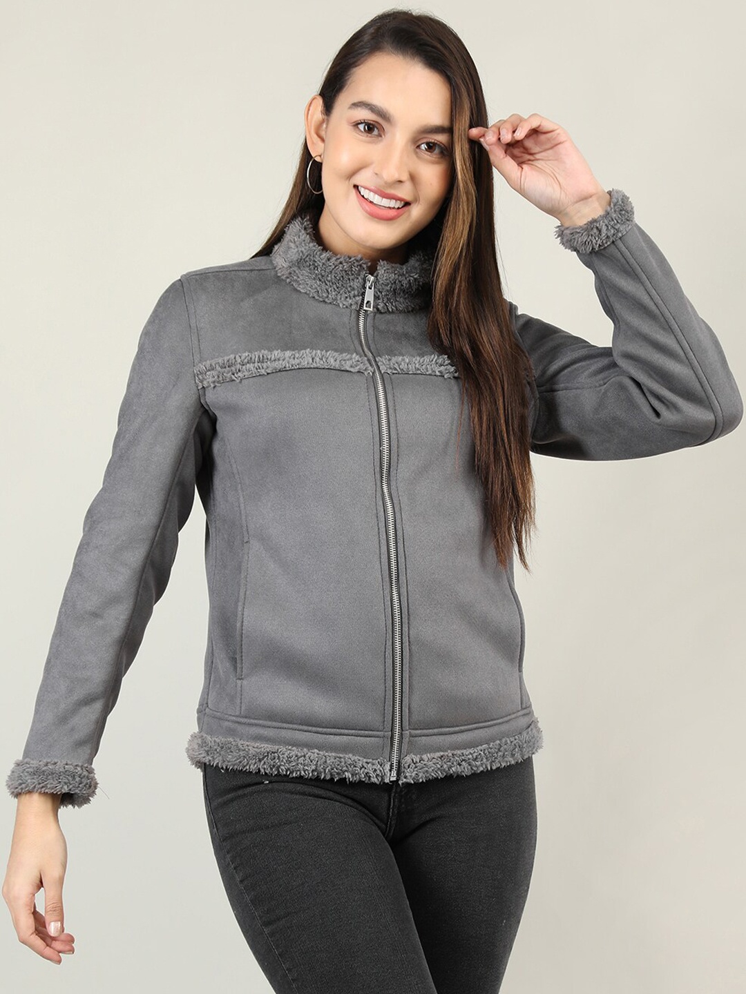 

LURE URBAN Women Grey Bomber Jacket