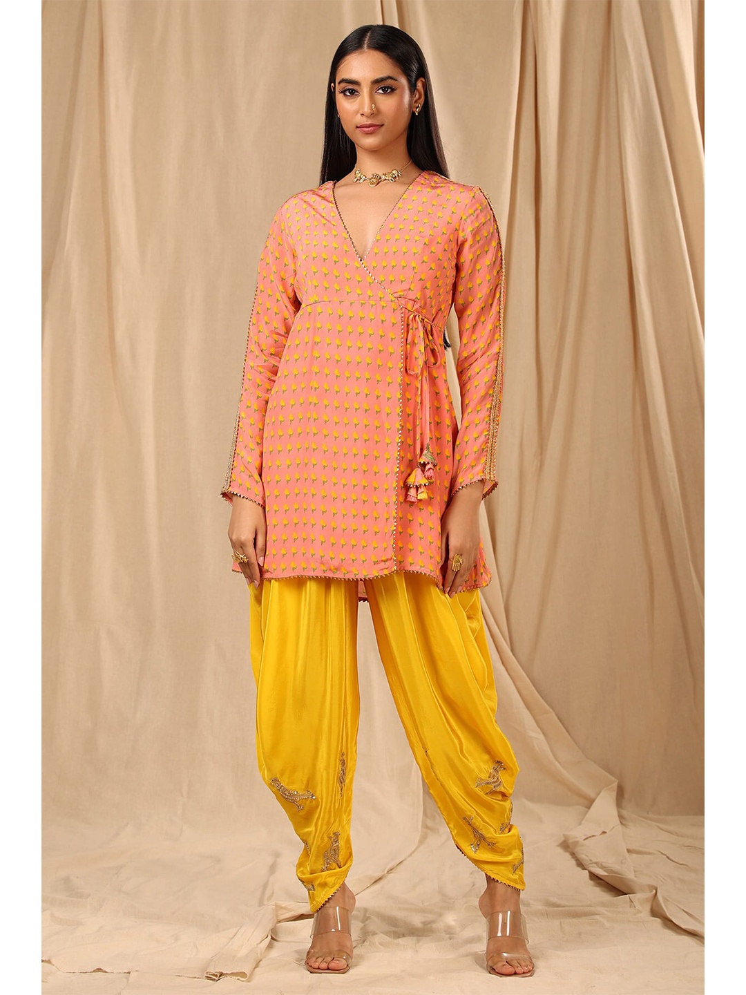 

Masaba Floral Printed Angrakha Kura with Dhoti Pants, Rose