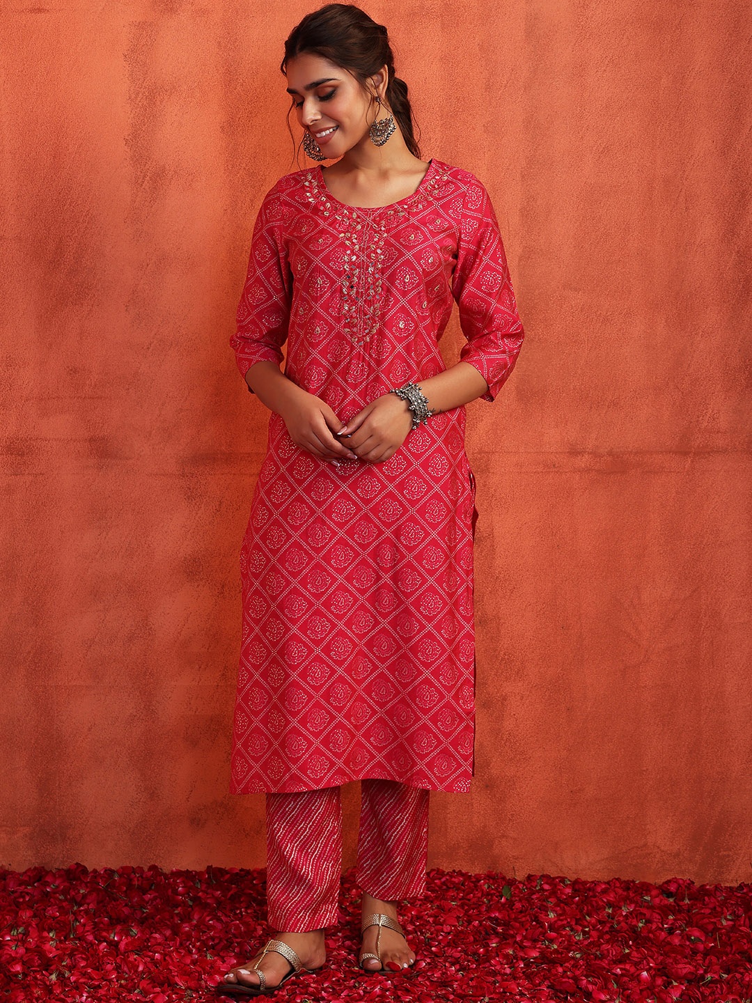 

INDYA Women Printed Kurta with Trousers, Pink