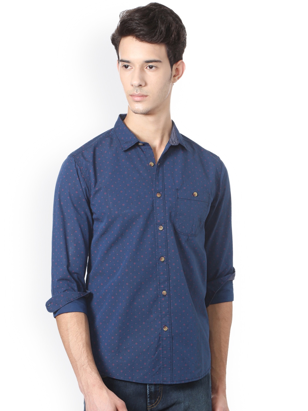 

People Men Blue Slim Fit Printed Casual Shirt