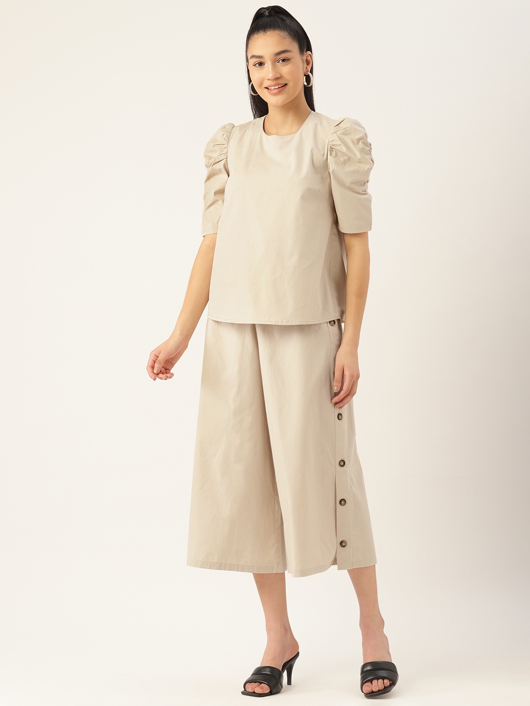 

MISRI Women Top With Capris Set, Beige