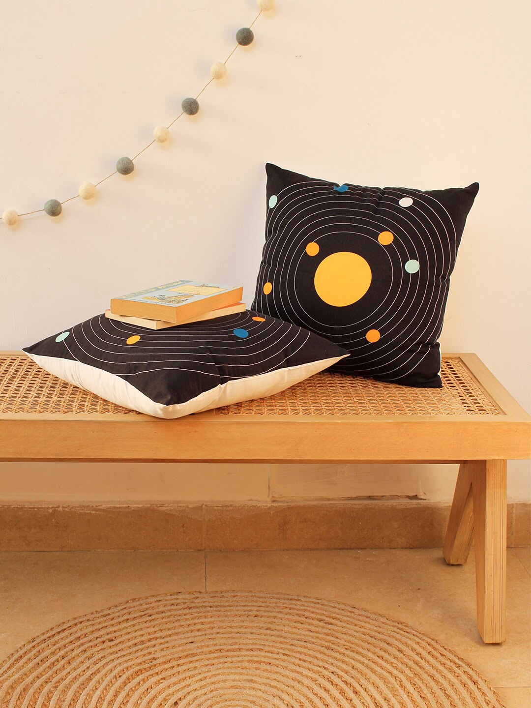 

House This Black & Yellow Set of 2 Geometric Printed Cotton Square Cushion Covers