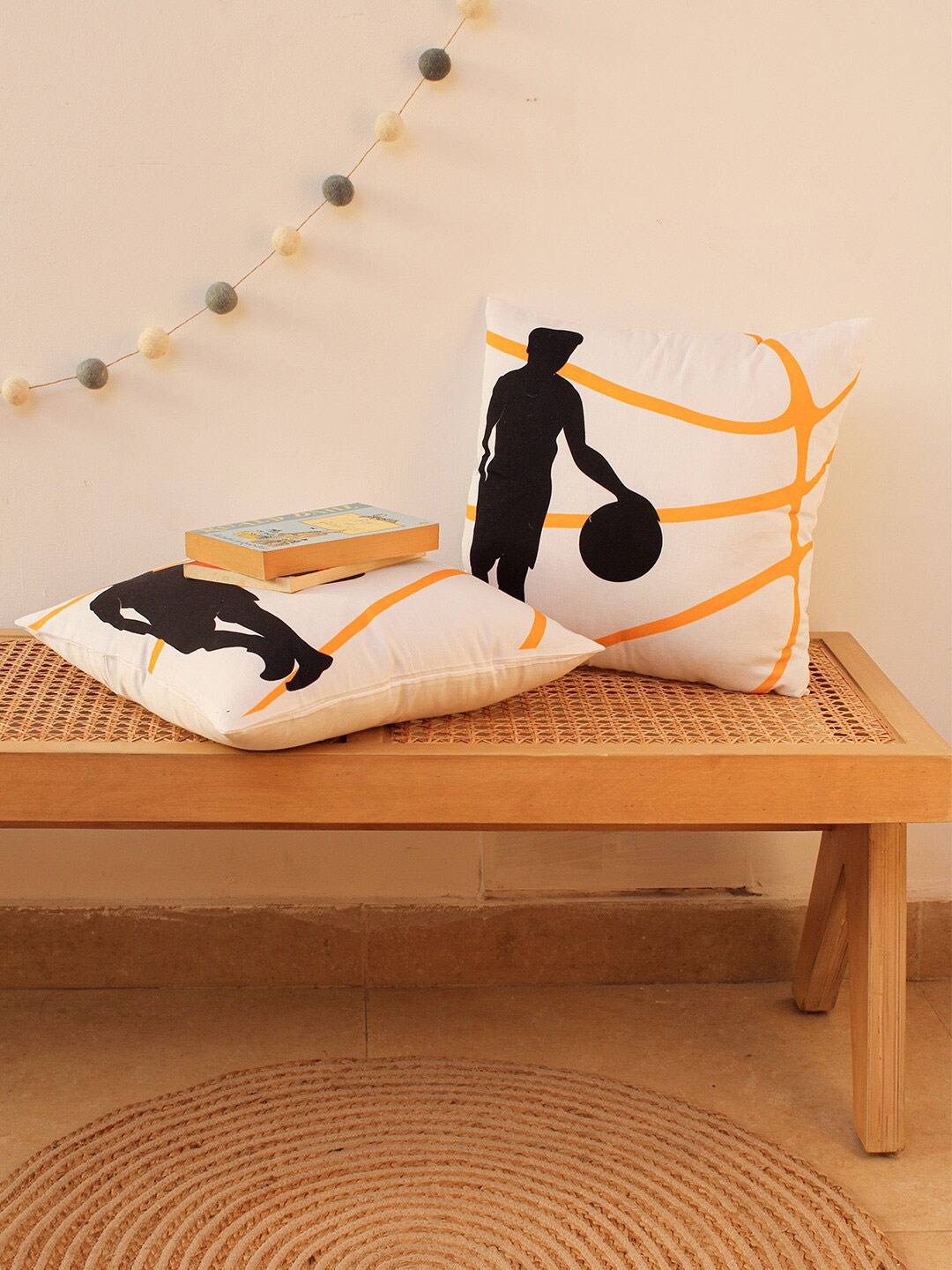 

House This The Speedy Dribbler White & Black Set of 2 Cotton Square Cushion Covers
