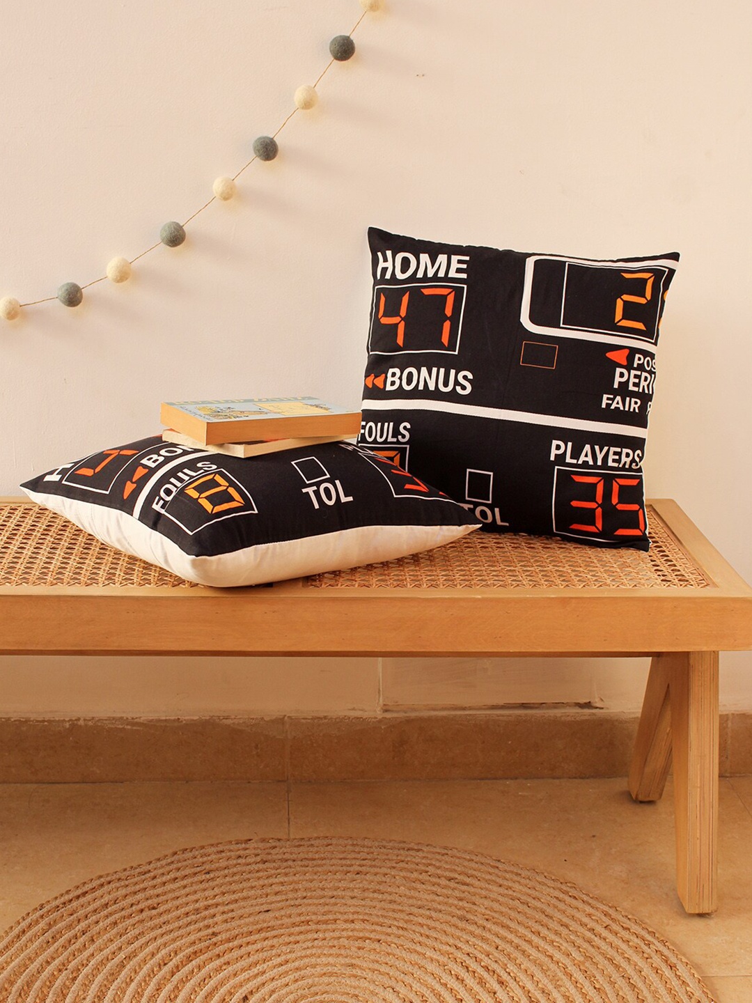 

House This Black & White Set of 2 Score Board Puzzle Square Cotton Cushion Covers