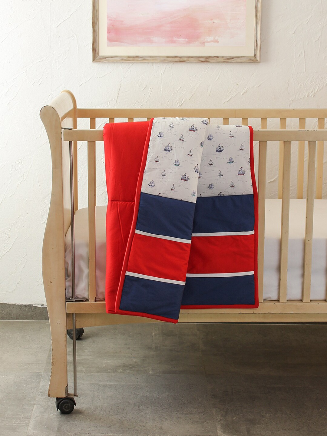 

House This The Junior Pirates Kids White & Blue Striped AC Room Cotton Double Bed Quilt