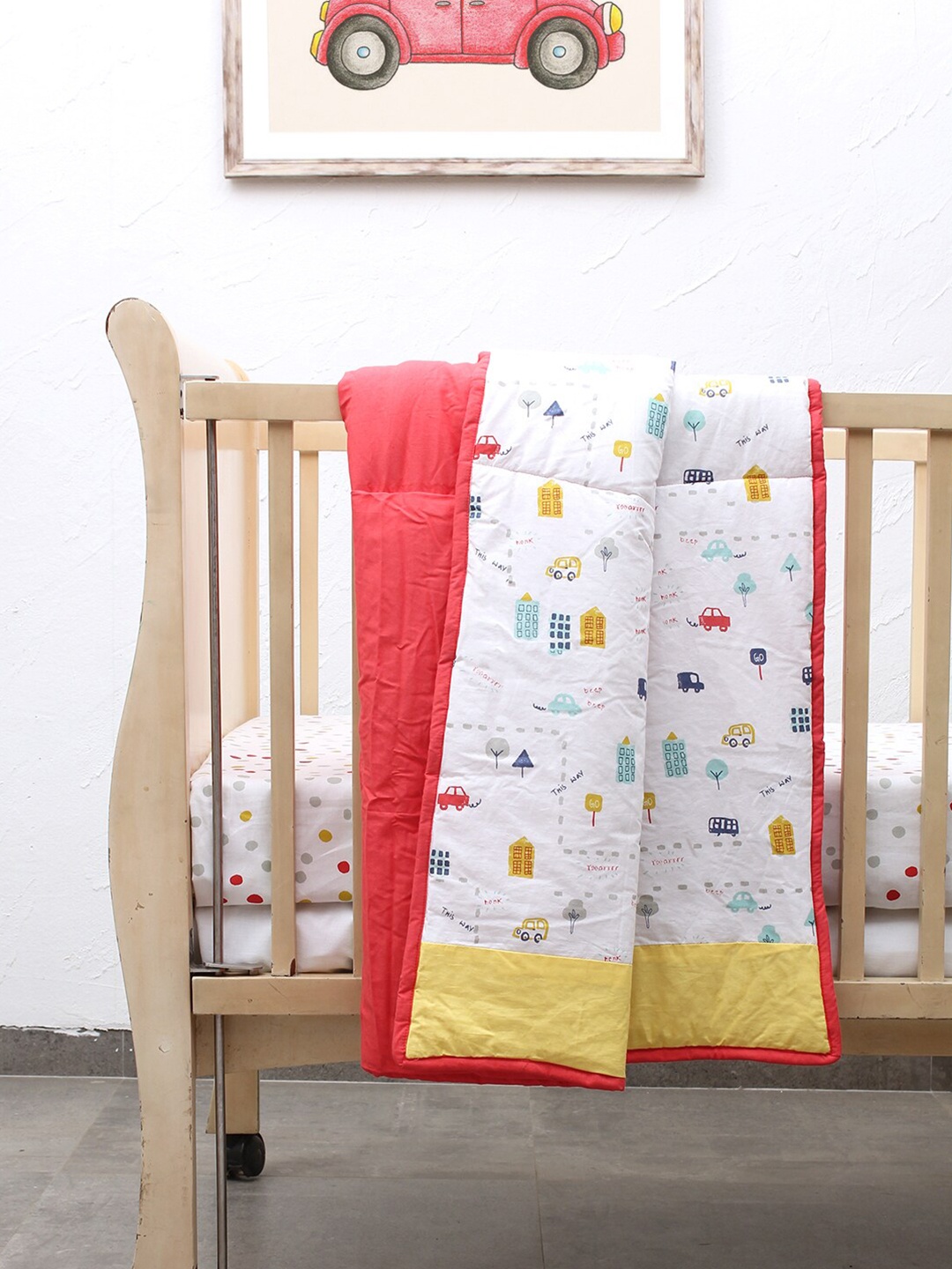 

House This The Babys Dayout Kids Red & White Cotton AC Room Double Bed Quilt