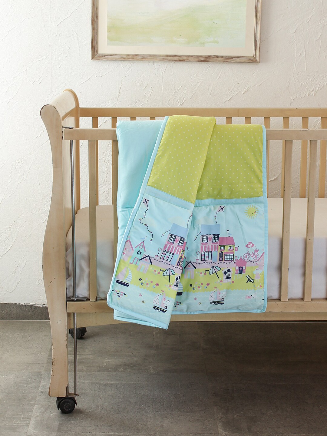 

House This The Perfect Morning Kids Yellow & Blue AC Room Cotton Double Bed Quilt