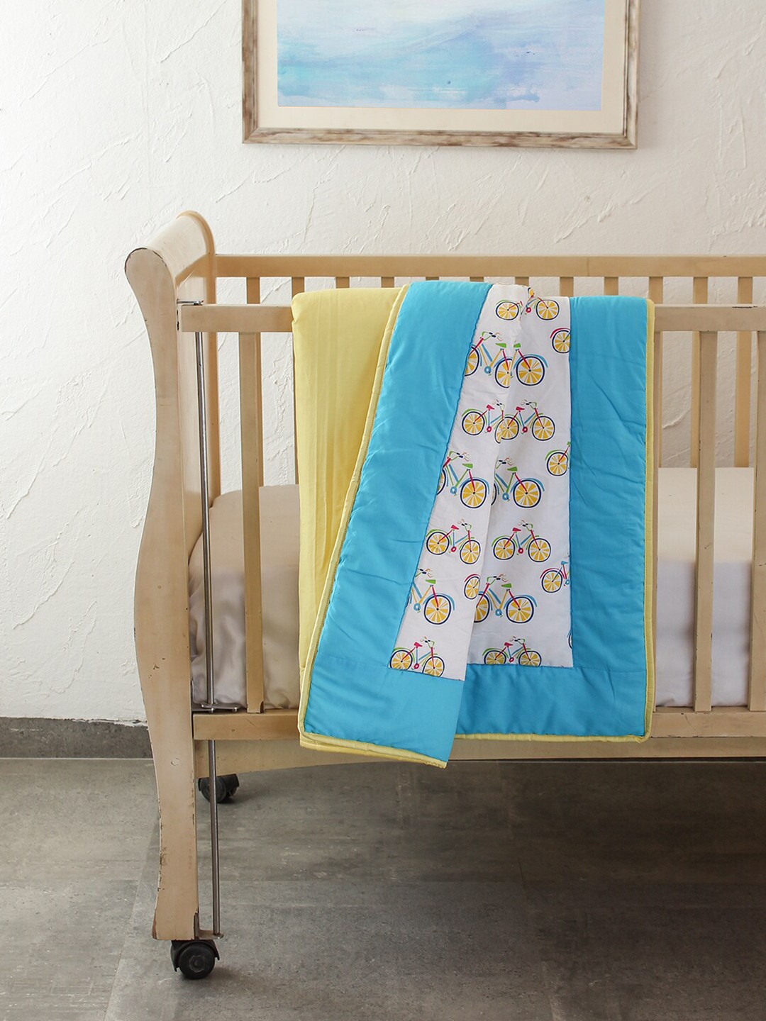 

House This The Joy Ride Kids White & Blue AC Room Cotton Double Bed Quilt