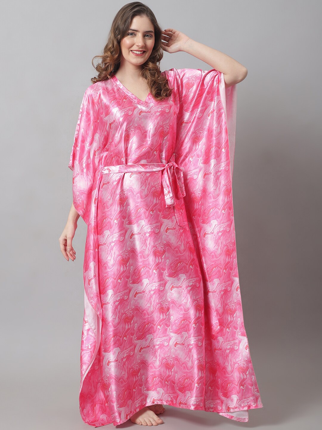 

Claura Women Pink Printed Maxi Nightdress