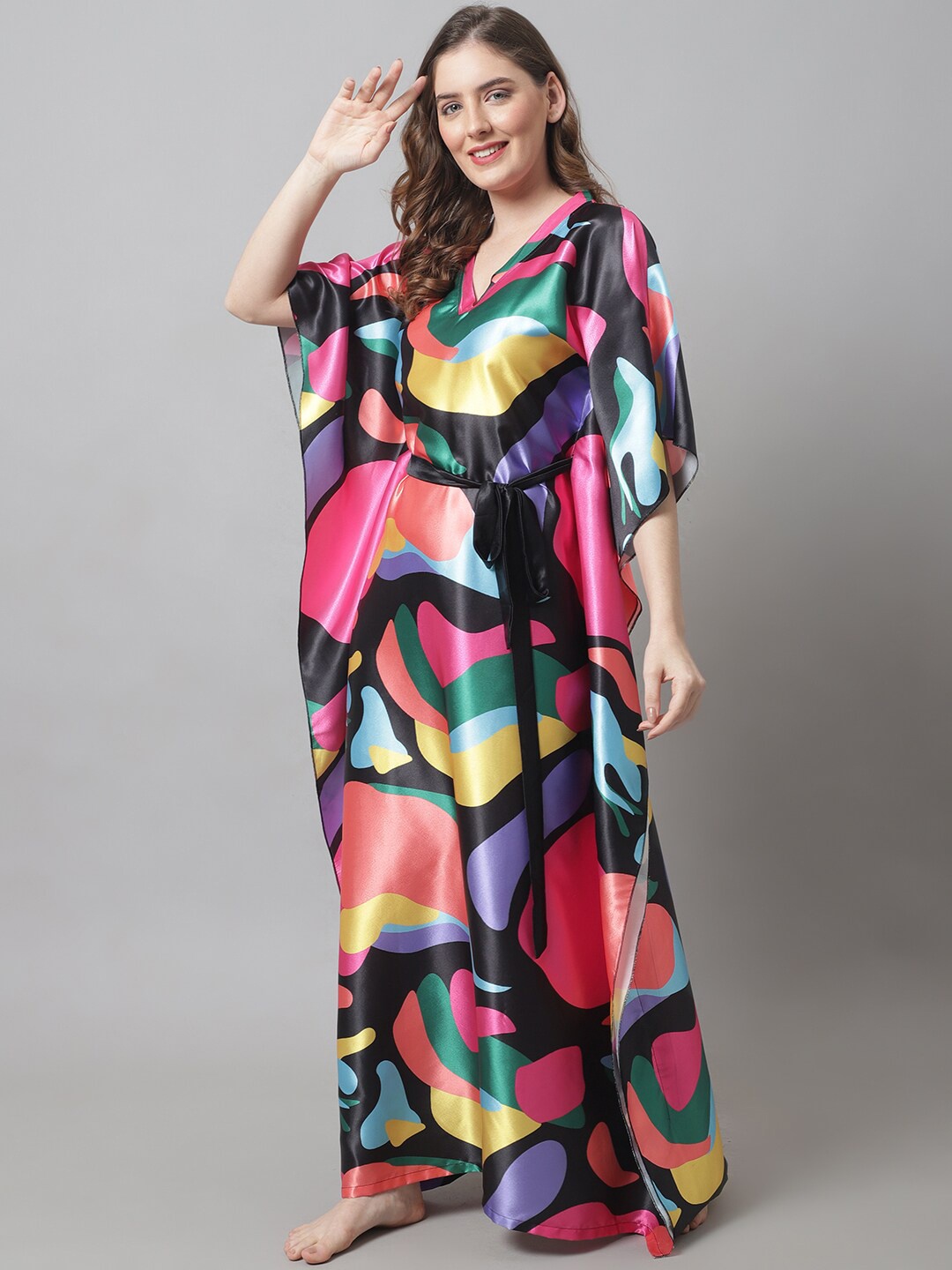 

Claura Women Pink Printed Maxi Nightdress